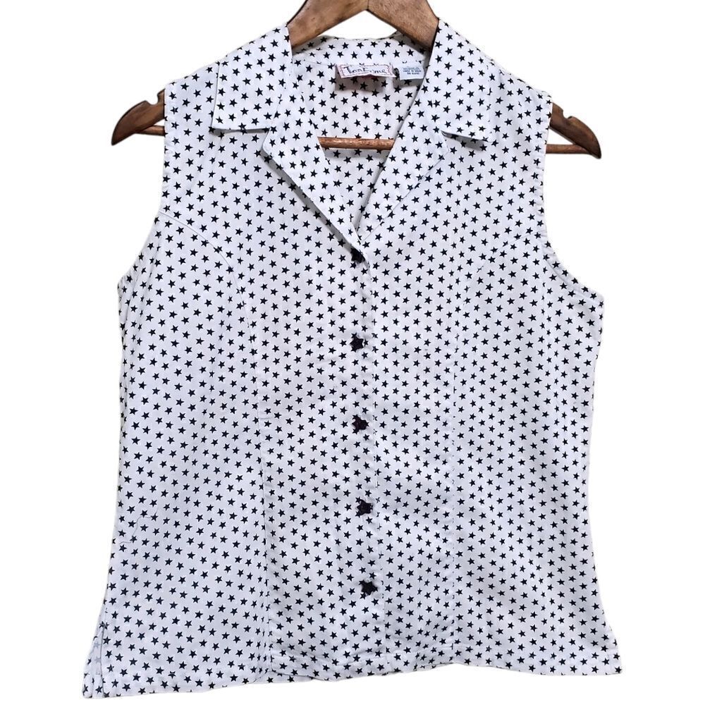 Tantrums Womens Starry White Button Down Size Small Button Accent Sleeveless